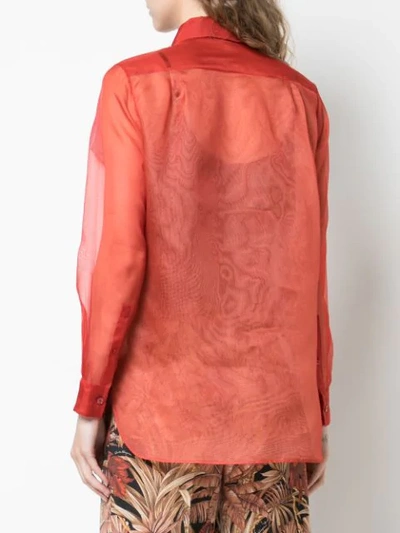 Shop Ferragamo Sheer Long Sleeve Shirt In Orange