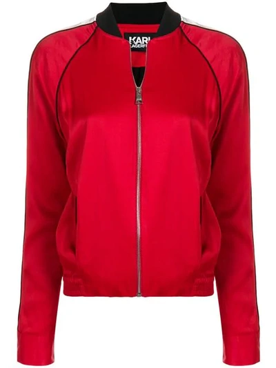 Shop Karl Lagerfeld Karl Signature Satin Bomber In Red