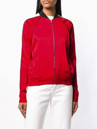 Shop Karl Lagerfeld Karl Signature Satin Bomber In Red