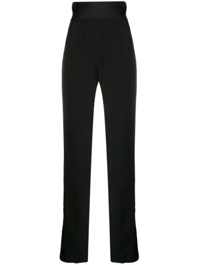 Shop David Koma Satin Waistband Trousers In Black