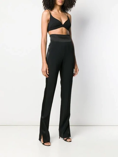 Shop David Koma Satin Waistband Trousers In Black