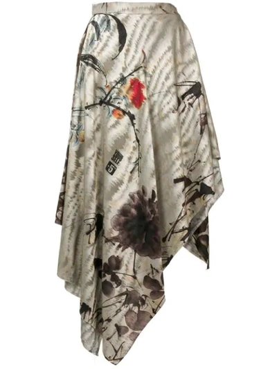 Shop Vivienne Westwood Asian Peony Asymmetric Skirt - Grey