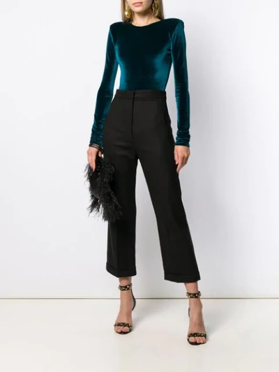 Shop Alexandre Vauthier Long-sleeved Velvet Bodysuit In Blue