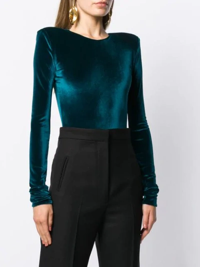 Shop Alexandre Vauthier Long-sleeved Velvet Bodysuit In Blue