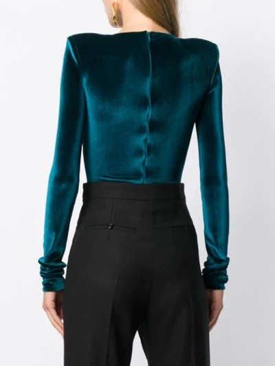 Shop Alexandre Vauthier Long-sleeved Velvet Bodysuit In Blue