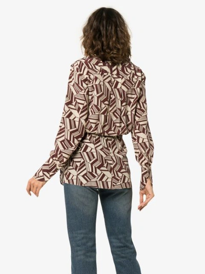 Shop Chloé Geometric Print Silk Shirt In Brown