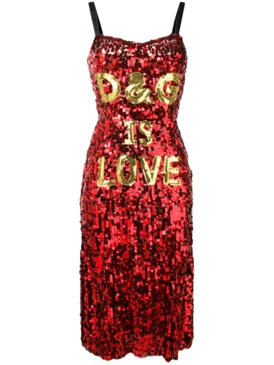 Shop Dolce & Gabbana 'd&g Is Love' Sequin Dress In Red