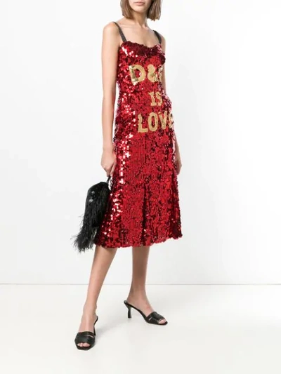 Shop Dolce & Gabbana 'd&g Is Love' Sequin Dress In Red