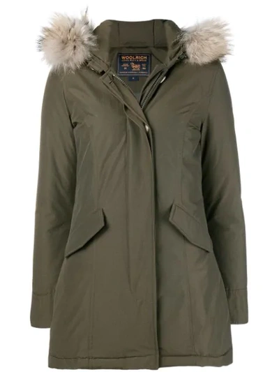Shop Woolrich Fur Trimmed Parka Coat In Green