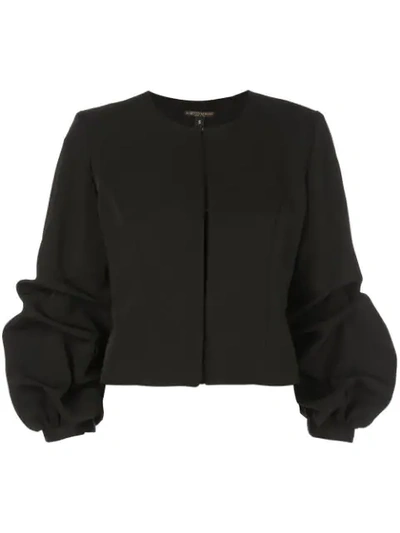 Shop Alberto Makali Cropped Ruched-sleeves Jacket In Black