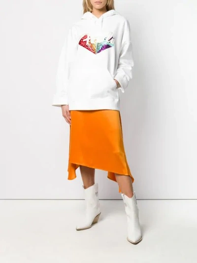 Shop Fendi Sequin Logo Hoodie In White