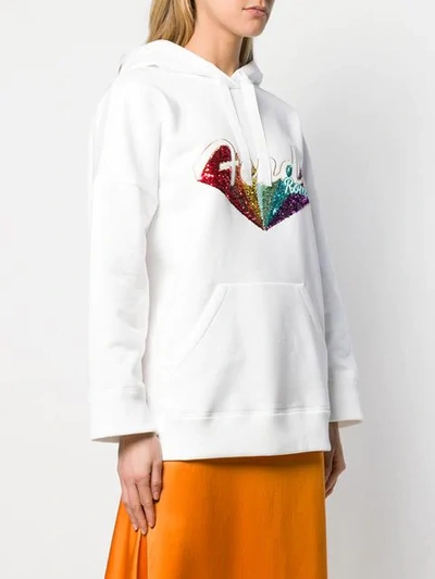 Shop Fendi Sequin Logo Hoodie In White