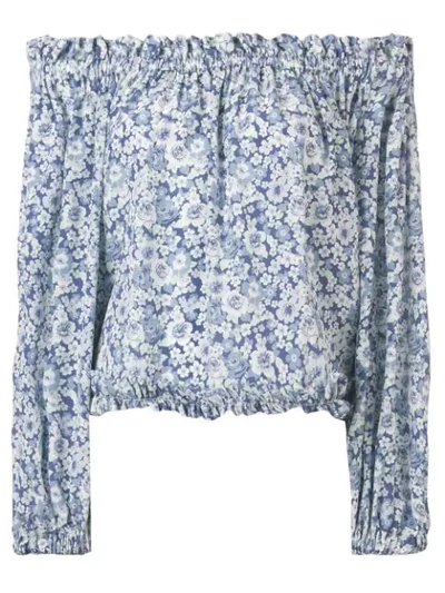 Shop Stella Mccartney Off-the-shoulder Blouse In 8487 Multicolor Blue