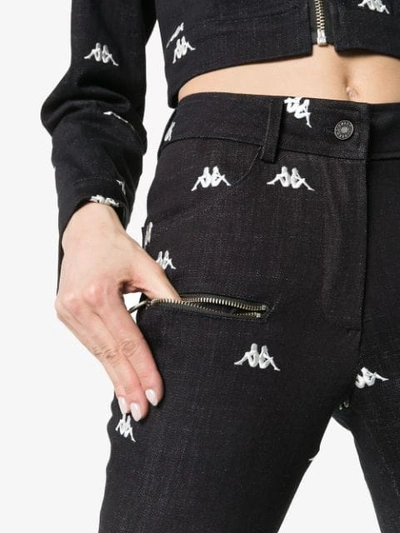 Shop Charm's X Kappa Logo-embroidered Flared Jeans In Black