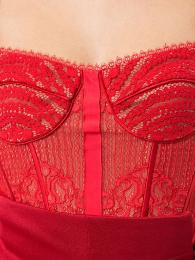 SIMKHAI Mixed Lace Bustier Bodysuit in Fire Red