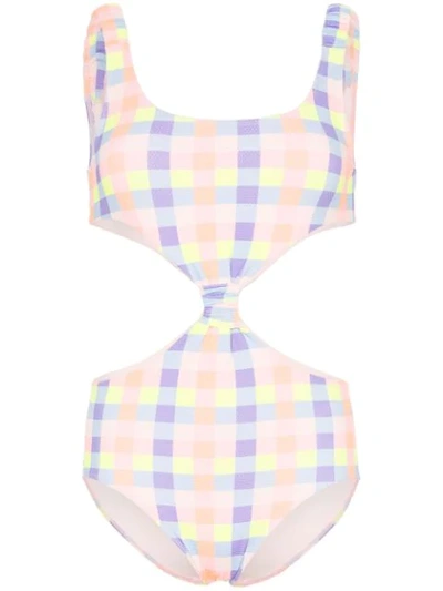 Shop Paper London Barbuda Cut-out Gingham Swimsuit In Orange