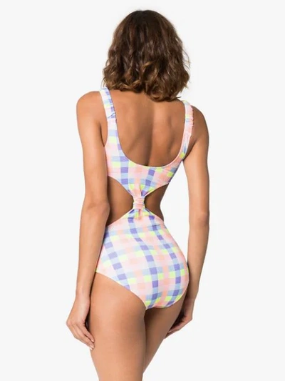 Shop Paper London Barbuda Cut-out Gingham Swimsuit In Orange