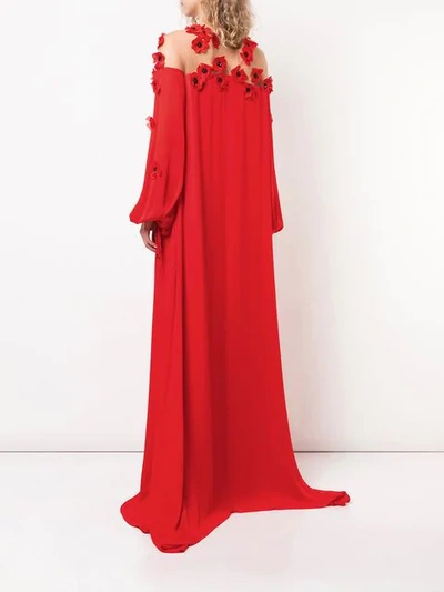 Shop Oscar De La Renta Flower Appliqué Long Dress In Red