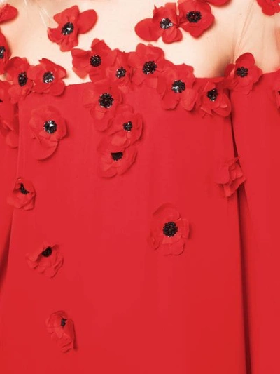 Shop Oscar De La Renta Flower Appliqué Long Dress In Red