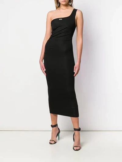 Shop Off-white One-shoulder Fitted Dress In Black