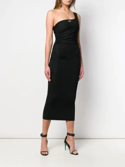 Shop Off-white One-shoulder Fitted Dress In Black