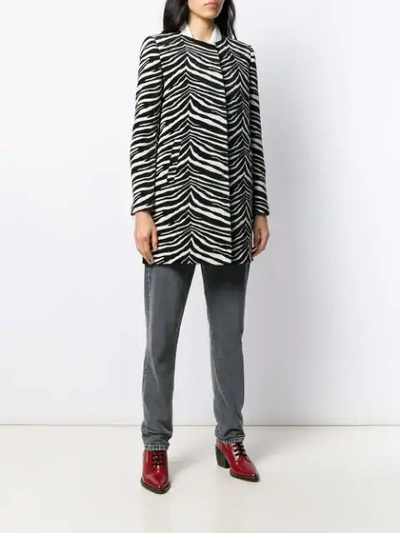 Shop Liu •jo Zebra Print Coat In Black