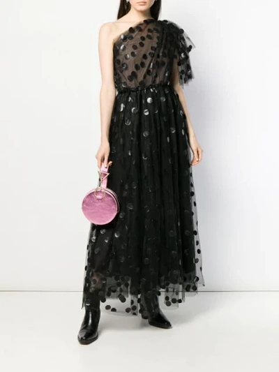 Shop Msgm Polka Dot Tulle Dress In Black