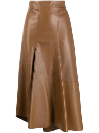 Shop Brunello Cucinelli Asymmetric Midi Skirt In Brown