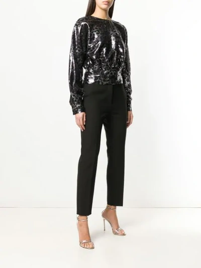 Shop Msgm Leopard Print Sequin Top In Silver