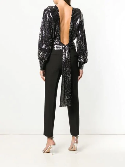 Shop Msgm Leopard Print Sequin Top In Silver