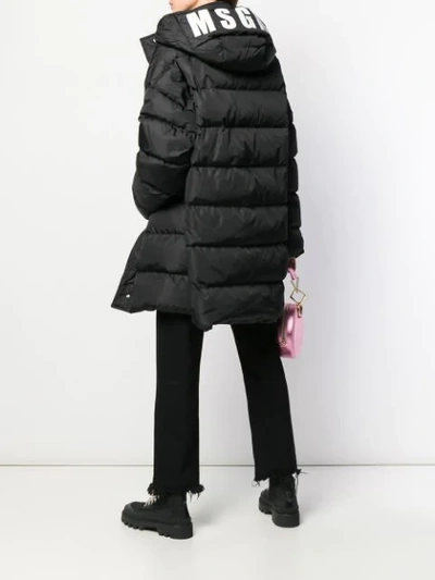 Shop Msgm Hooded Padded Coat In Black