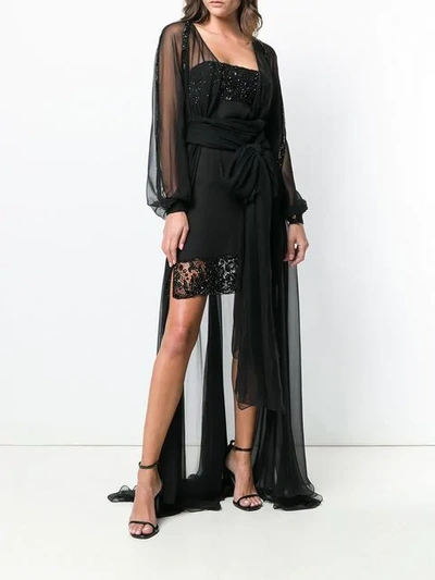 Shop Versace Embroidered Layered Tulle Gown In Black
