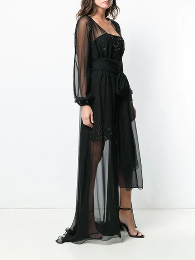 Shop Versace Embroidered Layered Tulle Gown In Black