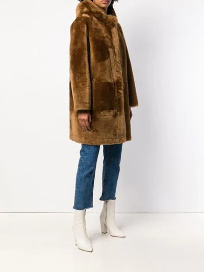 Shop Sylvie Schimmel Hooded Shearling Coat In Brown
