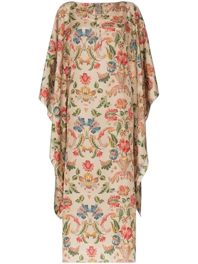 Shop By Walid Ingrid Floral Silk Kaftan In Neutrals