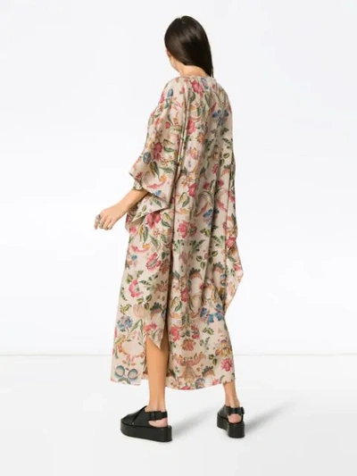 Shop By Walid Ingrid Floral Silk Kaftan In Neutrals