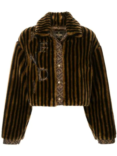 Pre-owned Fendi Striped Faux Fur Jacket In Black