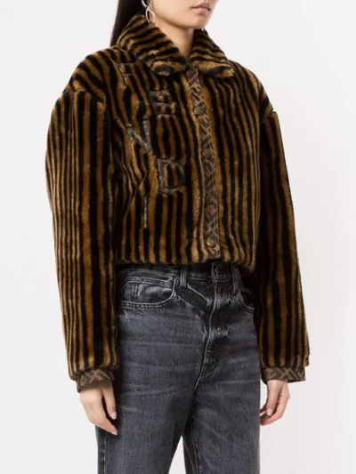 Pre-owned Fendi Striped Faux Fur Jacket In Black