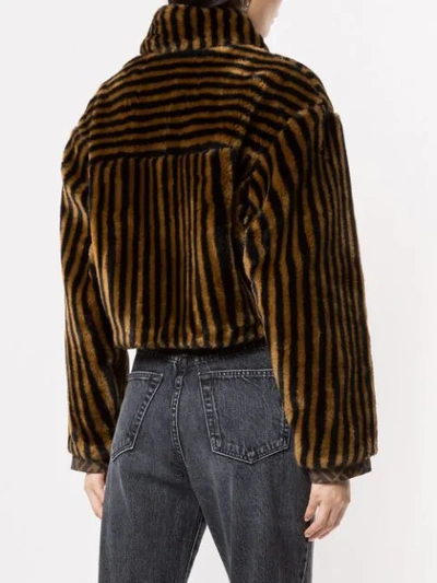 Pre-owned Fendi Striped Faux Fur Jacket In Black