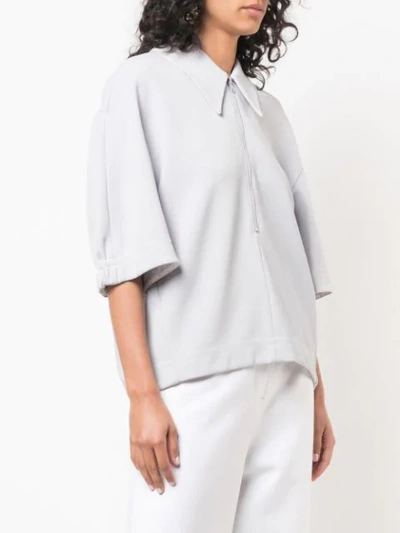 Shop Tibi Frisse Sculpted Polo Top In Grey