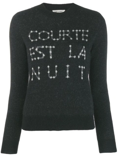 Shop Saint Laurent French Slogan Intarsia Sweater In Black