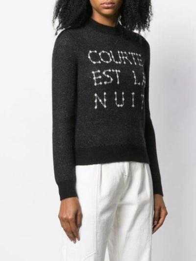 Shop Saint Laurent French Slogan Intarsia Sweater In Black