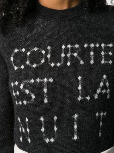 Shop Saint Laurent French Slogan Intarsia Sweater In Black