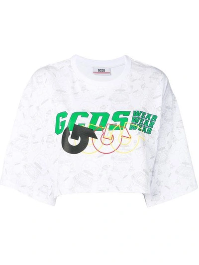 Shop Gcds Cropped Oversized T-shirt In White