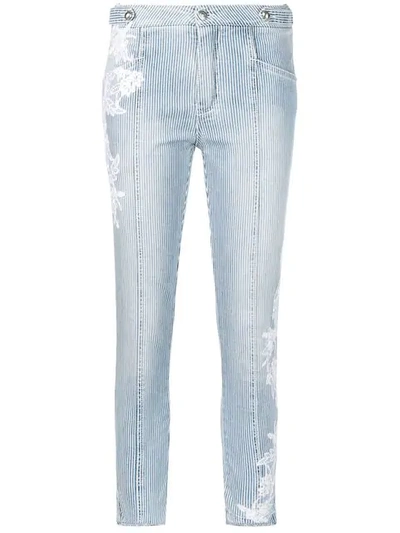 Shop Ermanno Scervino Embroidered Striped Jeans In Blue