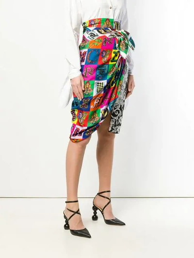 Shop Versace Printed Wrap Skirt In White