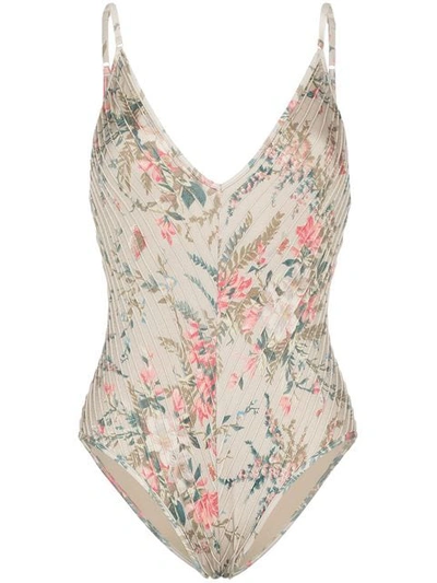 Shop Zimmermann Bayou Pintuck Floral Print Swimsuit In Green