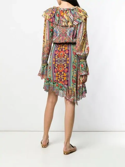 Shop Etro Ruffled Neck Floral Dress In Green