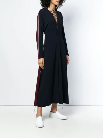 Shop Stella Mccartney Long Lace-up Dress In 4061 Navy/ Burgundy