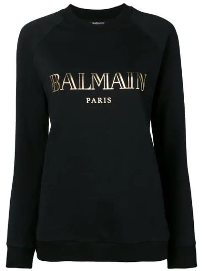 Shop Balmain Printed Logo Sweatshirt In Black